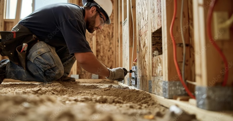 Electrician installing a residential electrical panel