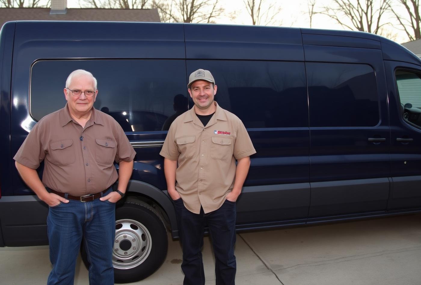 The Wallace and Sons Electric crew beside their service van